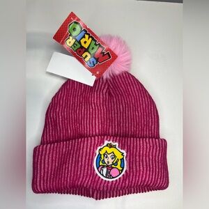 NEW  Super Mario Princess Peach Pink Pom Beanie Winter Knit Hat from Nintendo
